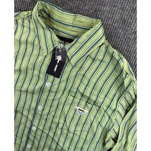 HOMME + FEMME Shirt Mens Extra Large Green Blue Striped Button Down Long Sleeve
